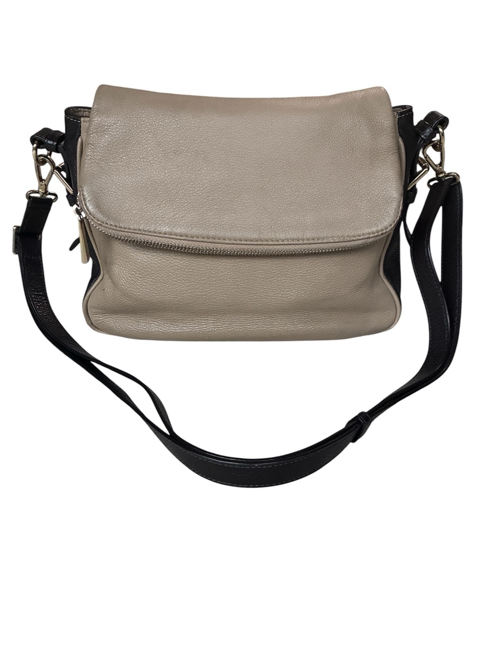 Danier Women's Two Tone Tan & Chocolate Dark Brown Leather Crossbody Bag Purse